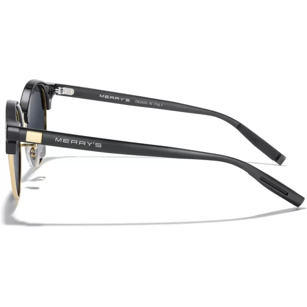 MERRYS Round Polarized Sunglasses for Women Men Classic Retro Half Frame Aluminum TemplesBlack FrameGold BridgeBlack Lens