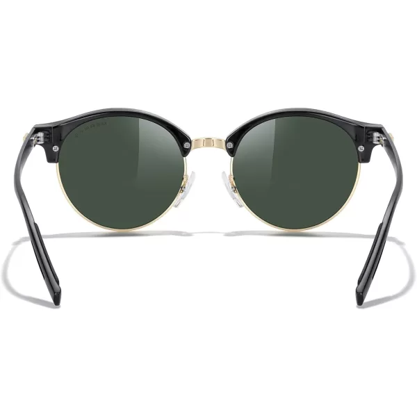 MERRYS Round Polarized Sunglasses for Women Men Classic Retro Half Frame Aluminum TemplesBlack FrameGold BridgeG15 Lens