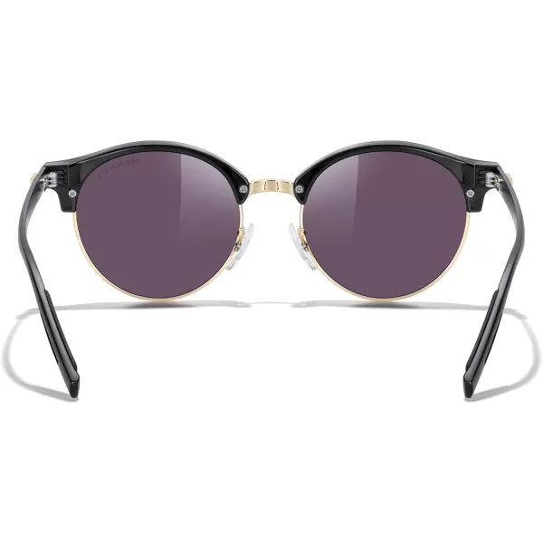MERRYS Round Polarized Sunglasses for Women Men Classic Retro Half Frame Aluminum TemplesBlack FrameGold BridgeGreen Mirror Lens