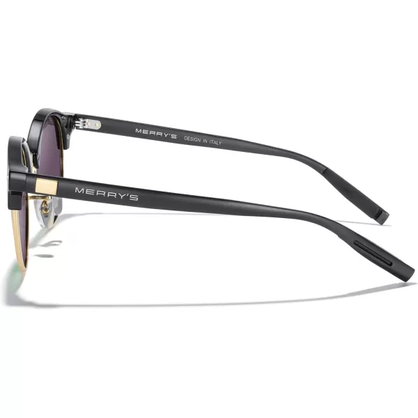 MERRYS Round Polarized Sunglasses for Women Men Classic Retro Half Frame Aluminum TemplesBlack FrameGold BridgeGreen Mirror Lens