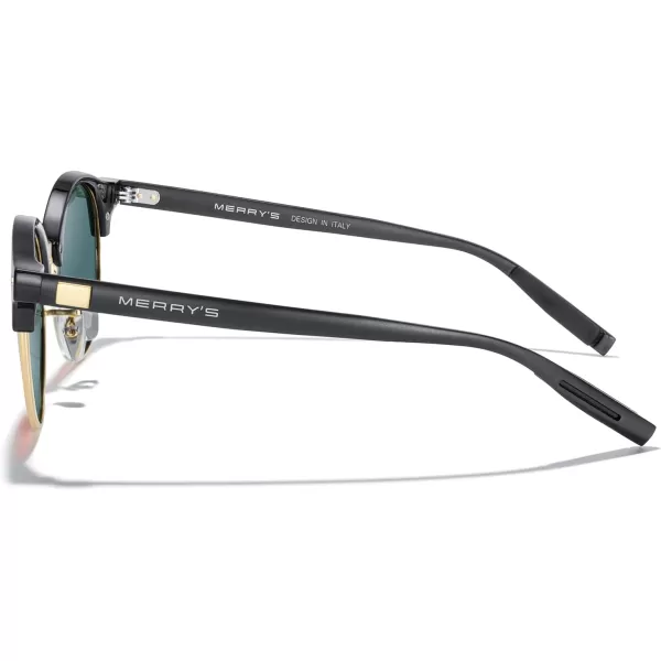 MERRYS Round Polarized Sunglasses for Women Men Classic Retro Half Frame Aluminum TemplesBlack FrameGold BridgeRed Mirror Lens