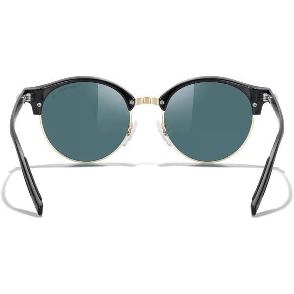 MERRYS Round Polarized Sunglasses for Women Men Classic Retro Half Frame Aluminum TemplesBlack FrameGold BridgeRed Mirror Lens