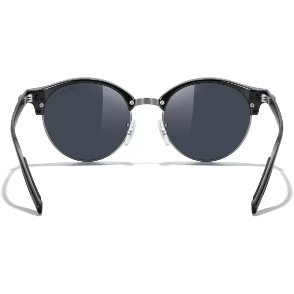 MERRYS Round Polarized Sunglasses for Women Men Classic Retro Half Frame Aluminum TemplesBlack FrameGray BridgeBlack Lens