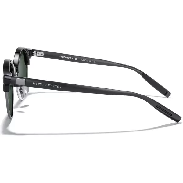 MERRYS Round Polarized Sunglasses for Women Men Classic Retro Half Frame Aluminum TemplesBlack FrameGray BridgeG15 Lens