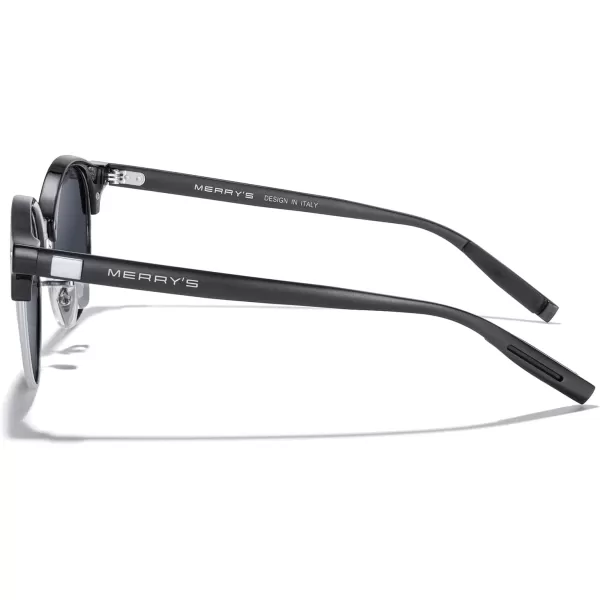 MERRYS Round Polarized Sunglasses for Women Men Classic Retro Half Frame Aluminum TemplesBlack FrameSilver BridgeBlack Lens