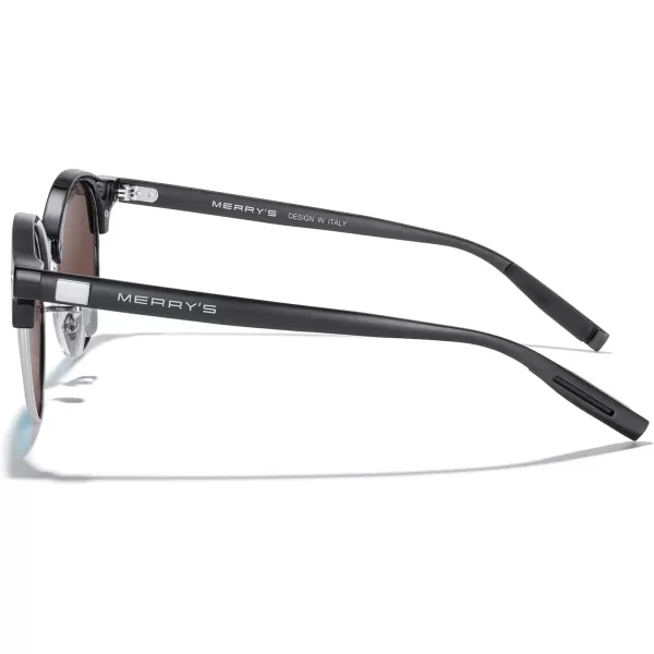 MERRYS Round Polarized Sunglasses for Women Men Classic Retro Half Frame Aluminum TemplesBlack FrameSilver BridgeBlue Mirror Lens
