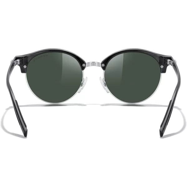 MERRYS Round Polarized Sunglasses for Women Men Classic Retro Half Frame Aluminum TemplesBlack FrameSilver BridgeG15 Lens