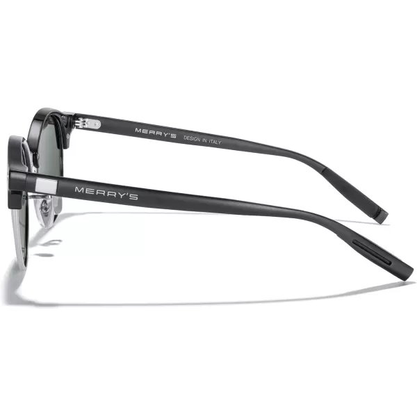 MERRYS Round Polarized Sunglasses for Women Men Classic Retro Half Frame Aluminum TemplesBlack FrameSilver BridgeG15 Lens