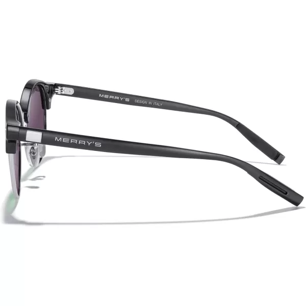 MERRYS Round Polarized Sunglasses for Women Men Classic Retro Half Frame Aluminum TemplesBlack FrameSilver BridgeGreen Mirror Lens