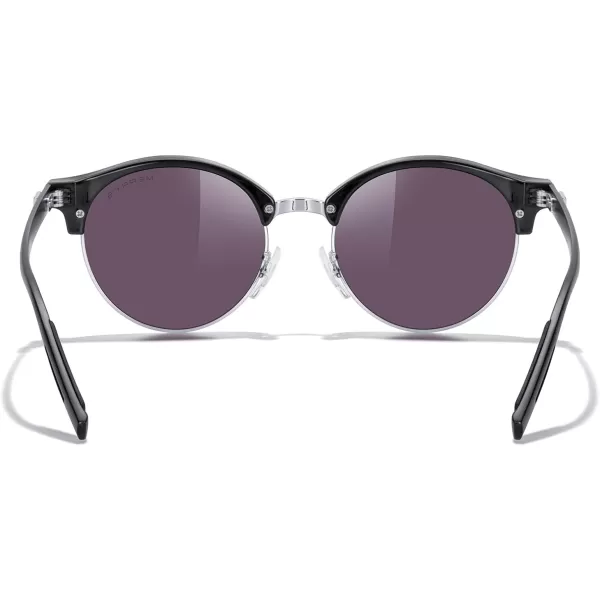 MERRYS Round Polarized Sunglasses for Women Men Classic Retro Half Frame Aluminum TemplesBlack FrameSilver BridgeGreen Mirror Lens
