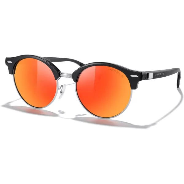 MERRYS Round Polarized Sunglasses for Women Men Classic Retro Half Frame Aluminum TemplesBlack FrameSilver BridgeRed Mirror Lens
