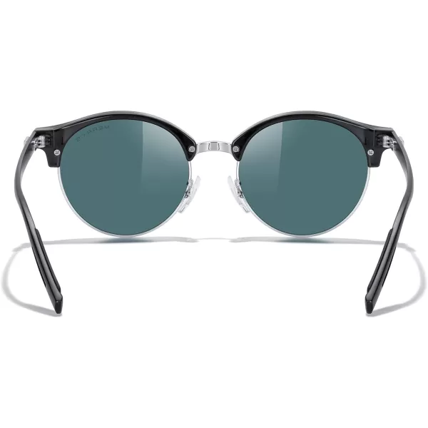 MERRYS Round Polarized Sunglasses for Women Men Classic Retro Half Frame Aluminum TemplesBlack FrameSilver BridgeRed Mirror Lens