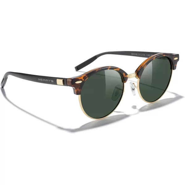 MERRYS Round Polarized Sunglasses for Women Men Classic Retro Half Frame Aluminum TemplesLeopard FrameGold BridgeG15 Lens