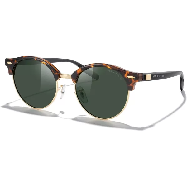 MERRYS Round Polarized Sunglasses for Women Men Classic Retro Half Frame Aluminum TemplesLeopard FrameGold BridgeG15 Lens
