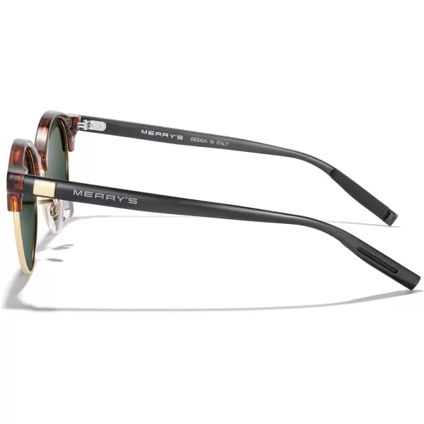 MERRYS Round Polarized Sunglasses for Women Men Classic Retro Half Frame Aluminum TemplesLeopard FrameGold BridgeG15 Lens