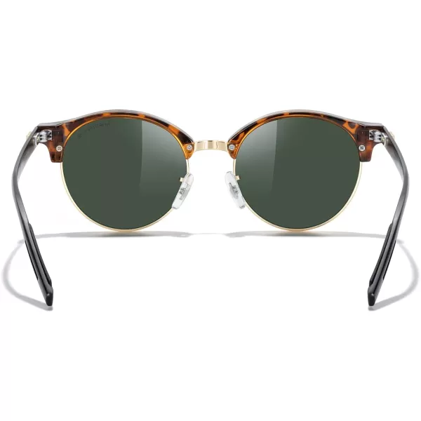 MERRYS Round Polarized Sunglasses for Women Men Classic Retro Half Frame Aluminum TemplesLeopard FrameGold BridgeG15 Lens