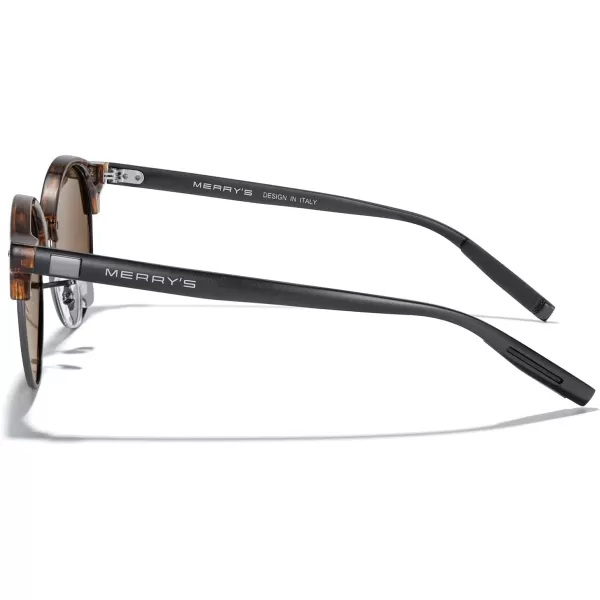 MERRYS Round Polarized Sunglasses for Women Men Classic Retro Half Frame Aluminum TemplesLeopard FrameGray BridgeBrown Lens