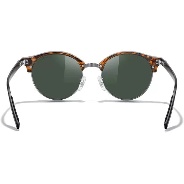 MERRYS Round Polarized Sunglasses for Women Men Classic Retro Half Frame Aluminum TemplesLeopard FrameGray BridgeG15 Lens