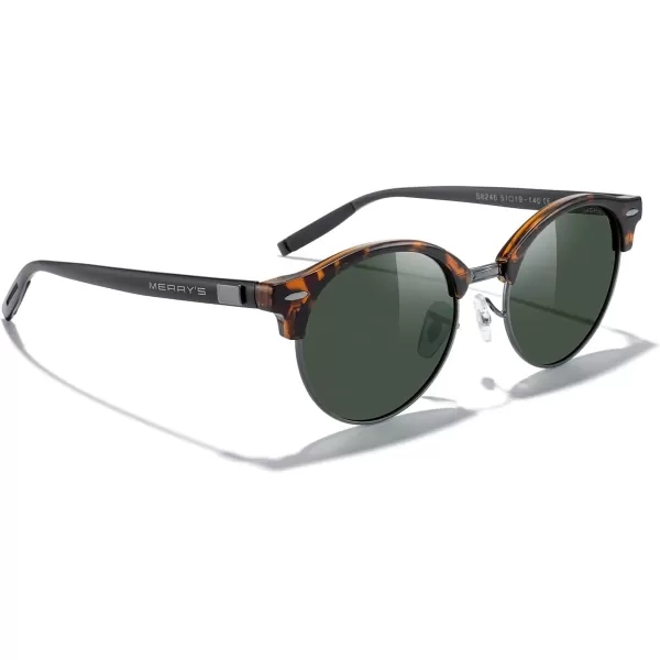 MERRYS Round Polarized Sunglasses for Women Men Classic Retro Half Frame Aluminum TemplesLeopard FrameGray BridgeG15 Lens