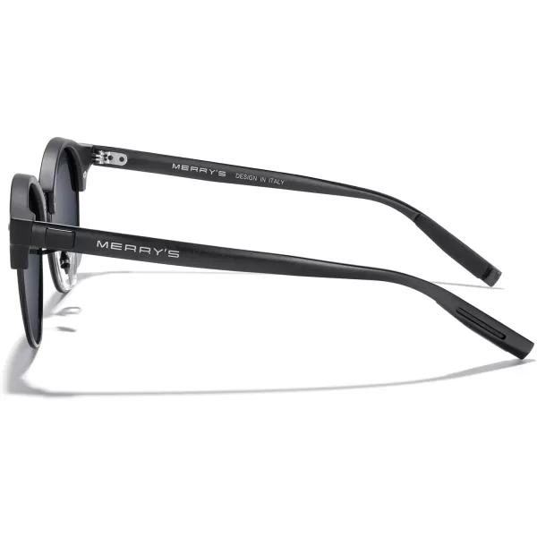 MERRYS Round Polarized Sunglasses for Women Men Classic Retro Half Frame Aluminum TemplesMatte Black FrameMatte Black BridgeBlack Lens