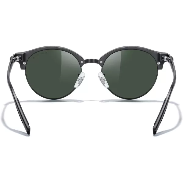 MERRYS Round Polarized Sunglasses for Women Men Classic Retro Half Frame Aluminum TemplesMatte Black FrameMatte Black BridgeG15 Lens