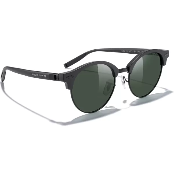 MERRYS Round Polarized Sunglasses for Women Men Classic Retro Half Frame Aluminum TemplesMatte Black FrameMatte Black BridgeG15 Lens