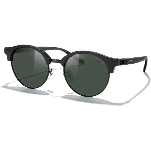 MERRYS Round Polarized Sunglasses for Women Men Classic Retro Half Frame Aluminum TemplesMatte Black FrameMatte Black BridgeG15 Lens