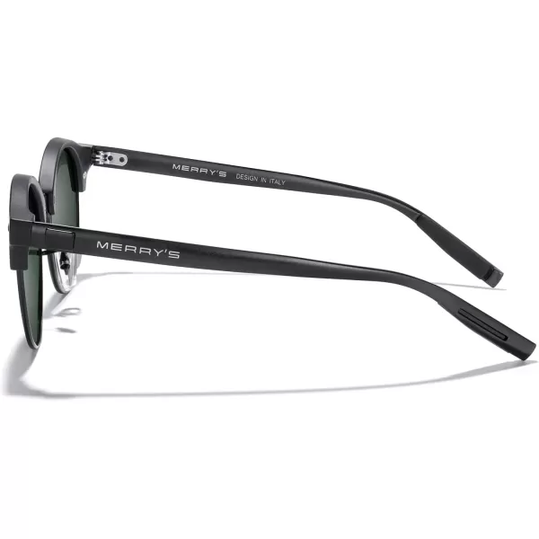 MERRYS Round Polarized Sunglasses for Women Men Classic Retro Half Frame Aluminum TemplesMatte Black FrameMatte Black BridgeG15 Lens