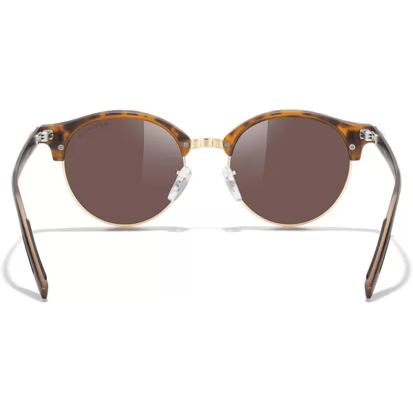 MERRYS Round Polarized Sunglasses for Women Men Classic Retro Half Frame Aluminum TemplesMatte Leopard FrameGold BridgeBlue Mirror Lens