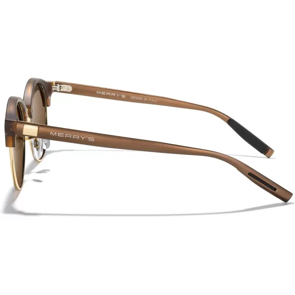 MERRYS Round Polarized Sunglasses for Women Men Classic Retro Half Frame Aluminum TemplesMatte Leopard FrameGold BridgeBrown Lens