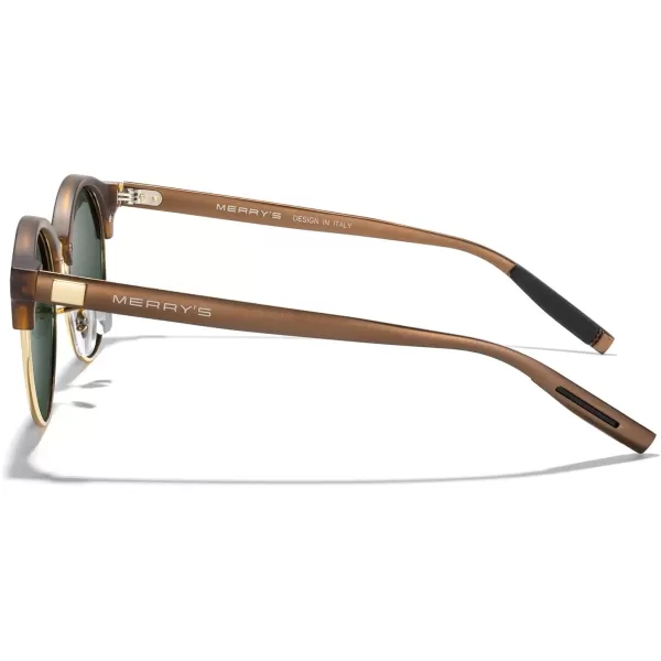 MERRYS Round Polarized Sunglasses for Women Men Classic Retro Half Frame Aluminum TemplesMatte Leopard FrameGold BridgeG15 Lens