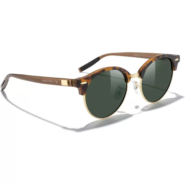 MERRYS Round Polarized Sunglasses for Women Men Classic Retro Half Frame Aluminum TemplesMatte Leopard FrameGold BridgeG15 Lens