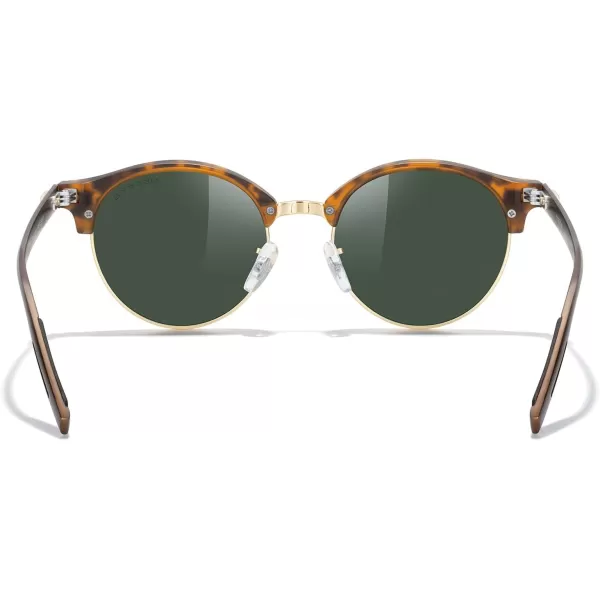MERRYS Round Polarized Sunglasses for Women Men Classic Retro Half Frame Aluminum TemplesMatte Leopard FrameGold BridgeG15 Lens