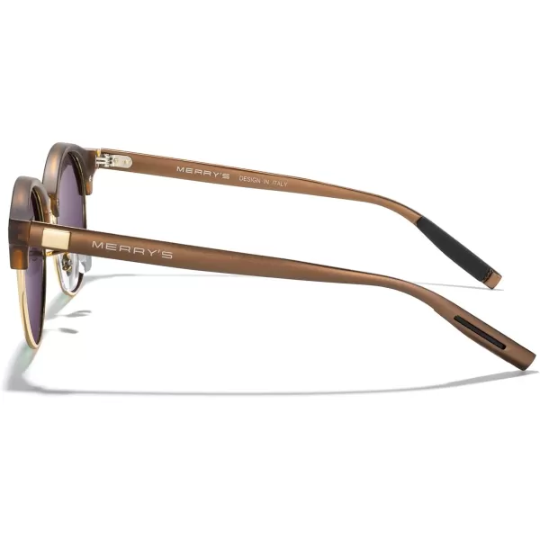 MERRYS Round Polarized Sunglasses for Women Men Classic Retro Half Frame Aluminum TemplesMatte Leopard FrameGold BridgeGreen Mirror Lens