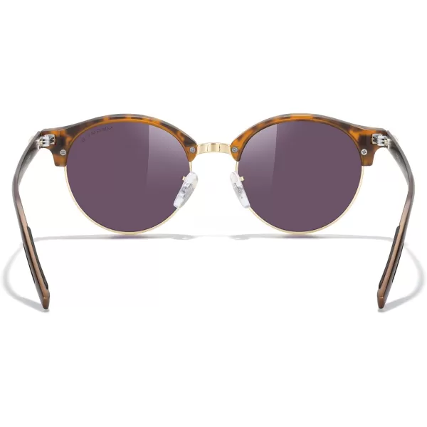 MERRYS Round Polarized Sunglasses for Women Men Classic Retro Half Frame Aluminum TemplesMatte Leopard FrameGold BridgeGreen Mirror Lens