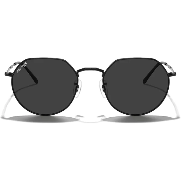 MERRYS Round Polygon Metal Polarized Sunglasses for Women Men Retro Classic Vintage Shades S6565Black FrameBlack Lens