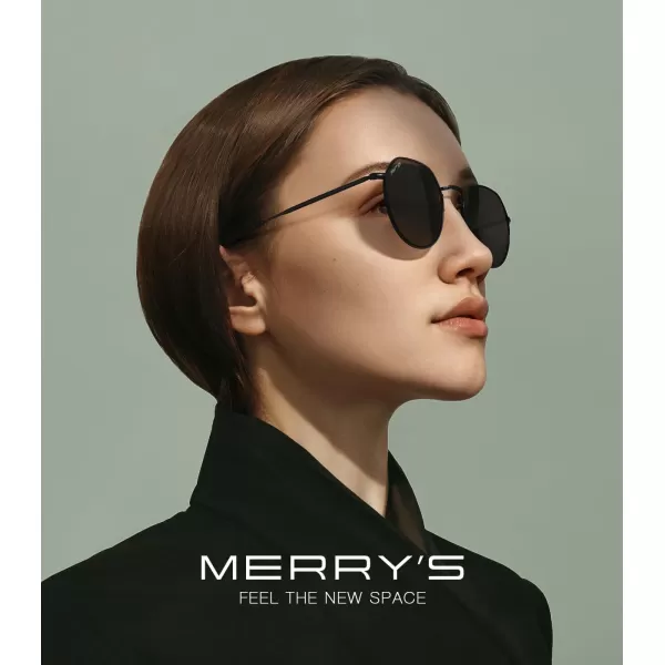 MERRYS Round Polygon Metal Polarized Sunglasses for Women Men Retro Classic Vintage Shades S6565Black FrameBlack Lens