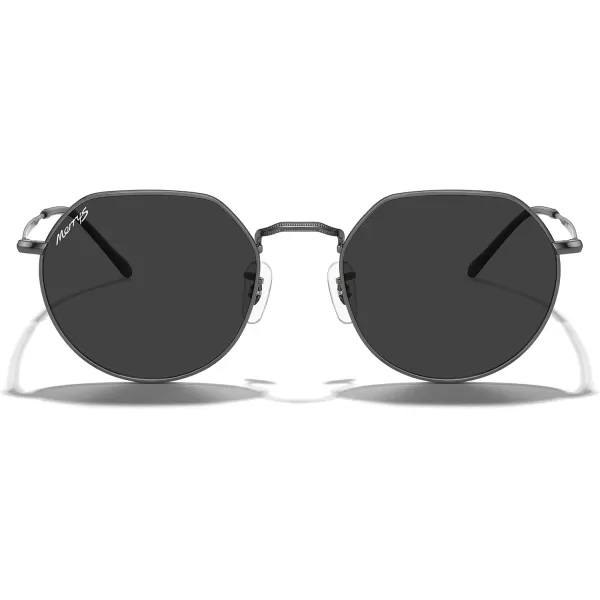 MERRYS Round Polygon Metal Polarized Sunglasses for Women Men Retro Classic Vintage Shades S6565Gunmetal FrameBlack Lens