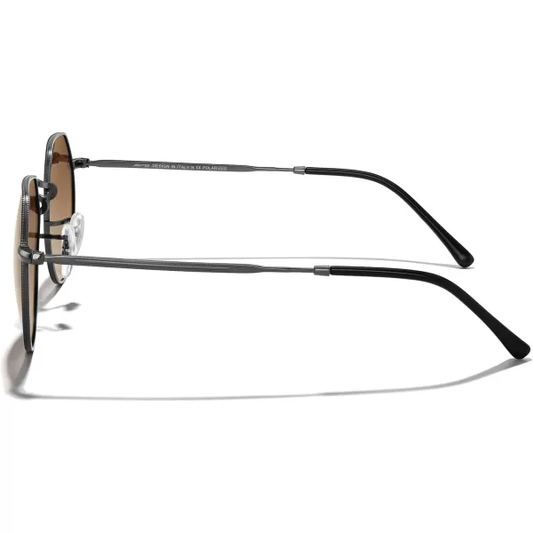 MERRYS Round Polygon Metal Polarized Sunglasses for Women Men Retro Classic Vintage Shades S6565Gunmetal FrameBrown Gradient Lens
