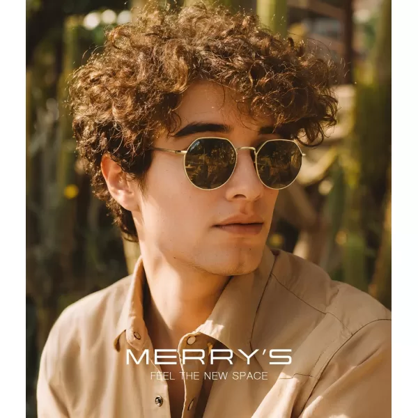 MERRYS Round Polygon Metal Polarized Sunglasses for Women Men Retro Classic Vintage Shades S6565Polished Gold FrameBlack Lens