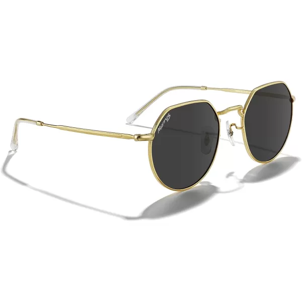 MERRYS Round Polygon Metal Polarized Sunglasses for Women Men Retro Classic Vintage Shades S6565Polished Gold FrameBlack Lens