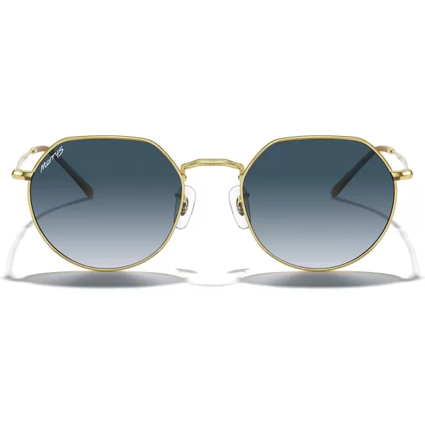 MERRYS Round Polygon Metal Polarized Sunglasses for Women Men Retro Classic Vintage Shades S6565Polished Gold FrameBlue Gradient Lens