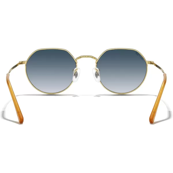 MERRYS Round Polygon Metal Polarized Sunglasses for Women Men Retro Classic Vintage Shades S6565Polished Gold FrameBlue Gradient Lens