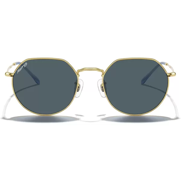 MERRYS Round Polygon Metal Polarized Sunglasses for Women Men Retro Classic Vintage Shades S6565Polished Gold FrameBlue Lens