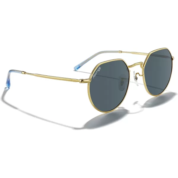 MERRYS Round Polygon Metal Polarized Sunglasses for Women Men Retro Classic Vintage Shades S6565Polished Gold FrameBlue Lens