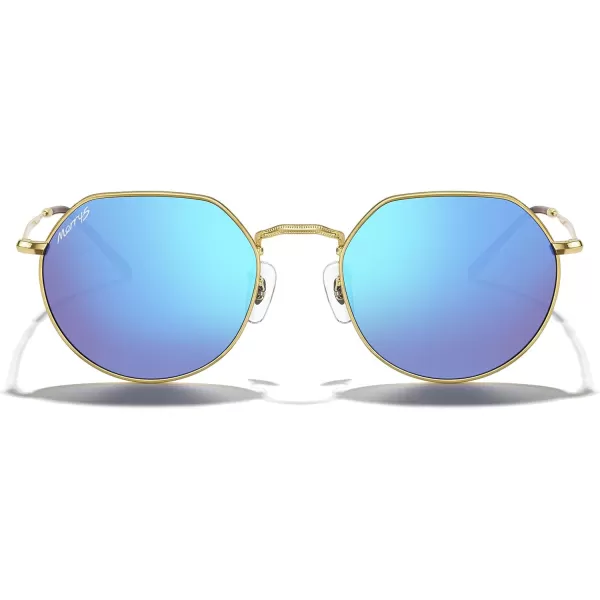 MERRYS Round Polygon Metal Polarized Sunglasses for Women Men Retro Classic Vintage Shades S6565Polished Gold FrameBlue Mirror Lens