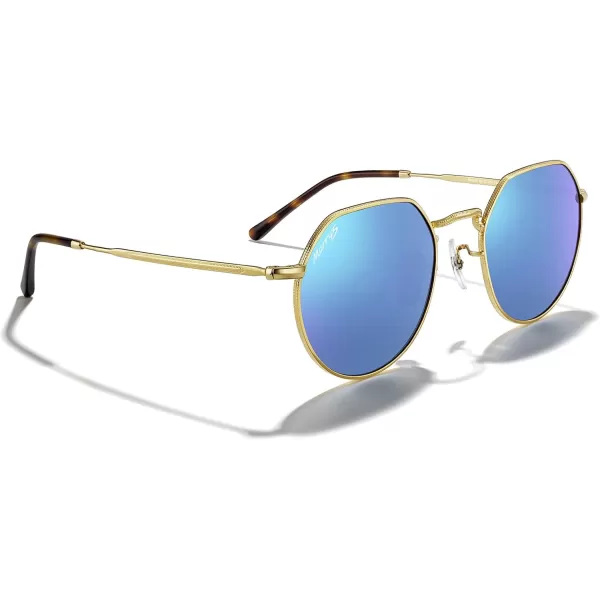 MERRYS Round Polygon Metal Polarized Sunglasses for Women Men Retro Classic Vintage Shades S6565Polished Gold FrameBlue Mirror Lens