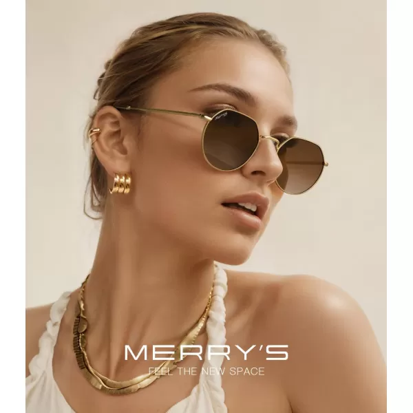 MERRYS Round Polygon Metal Polarized Sunglasses for Women Men Retro Classic Vintage Shades S6565Polished Gold FrameBrown Gradient Lens