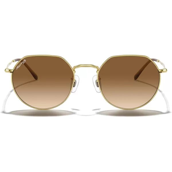 MERRYS Round Polygon Metal Polarized Sunglasses for Women Men Retro Classic Vintage Shades S6565Polished Gold FrameBrown Gradient Lens