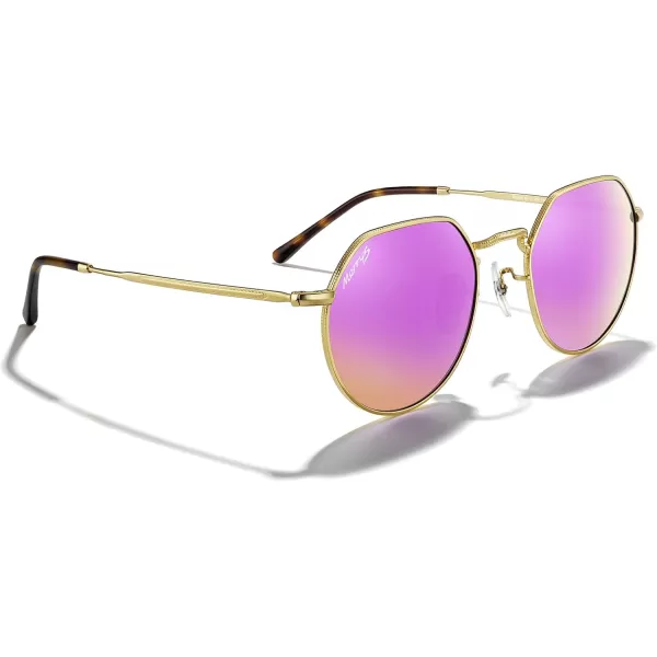 MERRYS Round Polygon Metal Polarized Sunglasses for Women Men Retro Classic Vintage Shades S6565Polished Gold FrameCyclamen Lens
